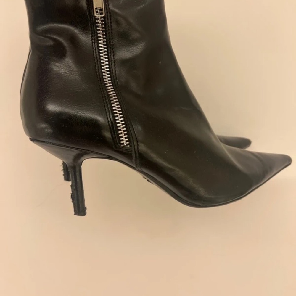 Zara Black Pointed Leather Ankle Boots with Side Zip and Stiletto Heel
